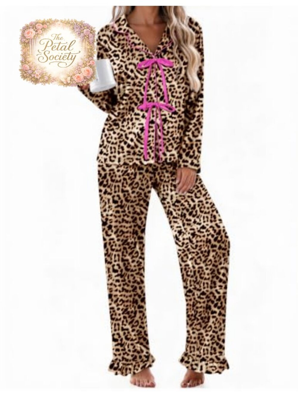 Ekouaer Satin Pajama Set Bow Tie Front Notched Collar Sleepwear